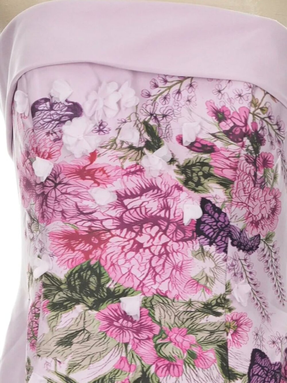RENE BY RENE RUIZ Strapless Dress Gown Floral Butterfly Pink Purple Size 10 Tea - Picture 4 of 6